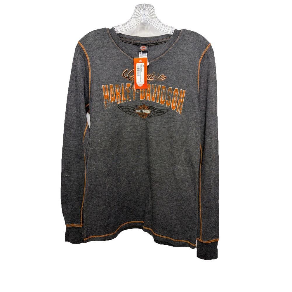 Harley-Davidson Womens Gray Waffle Knit Graphic Thermal Shirt Sz L